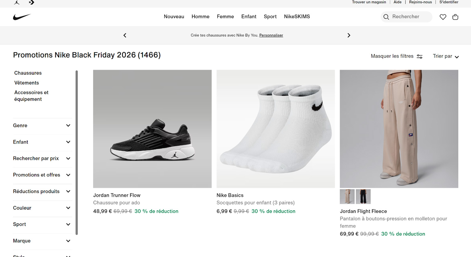 Promotions Nike pour le Black Friday 2026