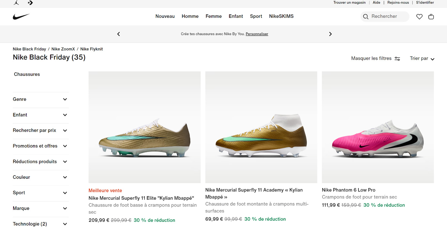 Promotions Nike pour le Black Friday 2026